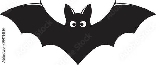 Cute cartoon bat with big eyes flying in the air