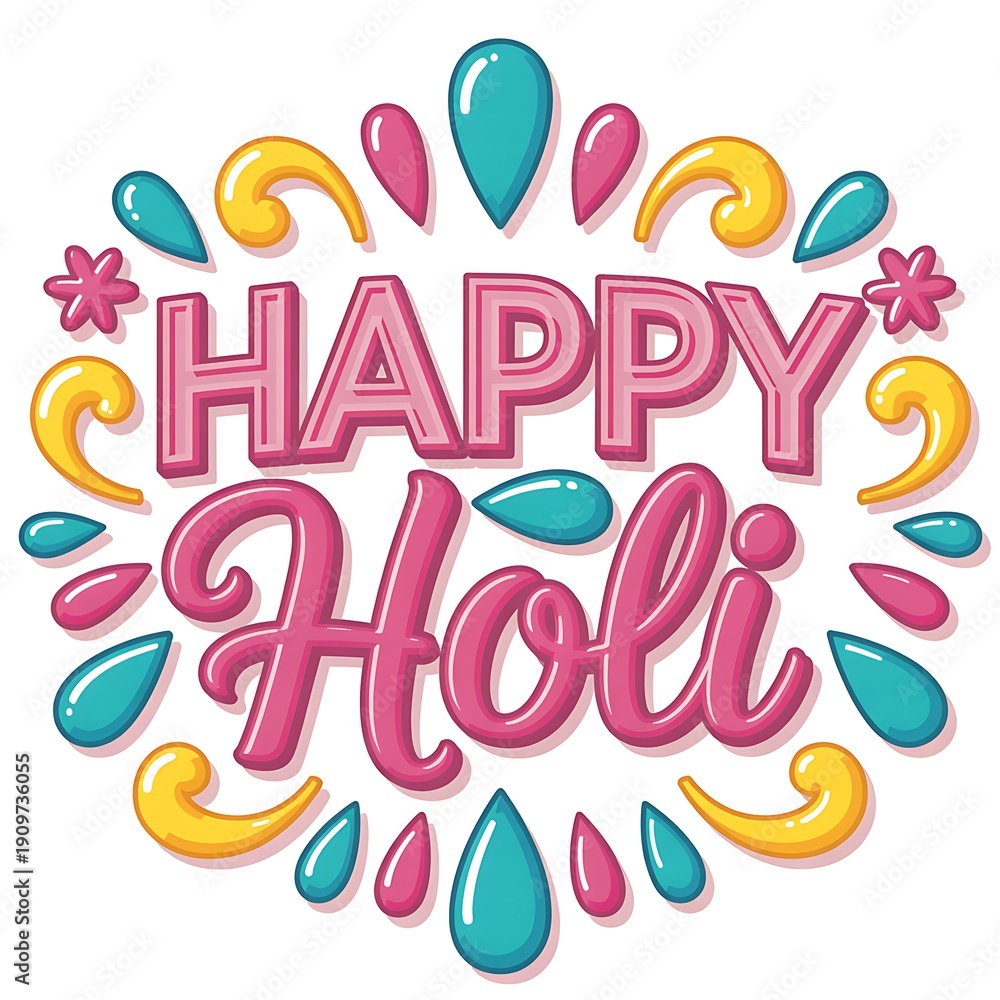 Obraz premium Colorful happy holi greeting with abstract shapes isolated on white background