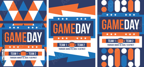 Game Day. Basketball playoff in March. Super sport party in United States. Final games of season tournament. Professional team championship. Ball for basketball. Sport poster. Vector