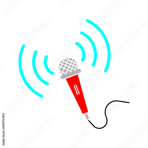 Outline icon of a microphone emitting sound waves symbolizing broadcasting, live streaming, audio transmission, podcasting, and voice communication.