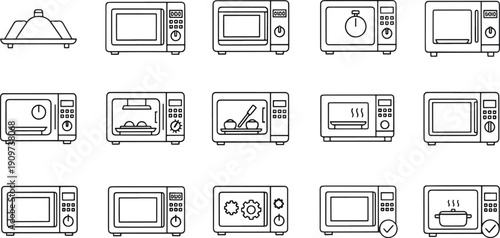 Professional Microwave Oven and Kitchen Smart Appliance Icon Set