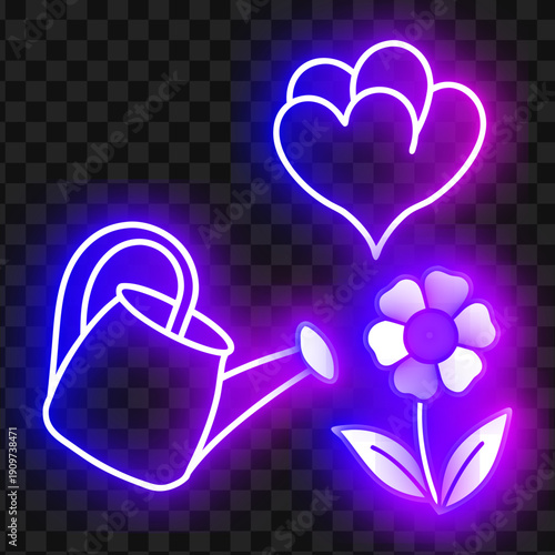 Neon Flower and Watering Can