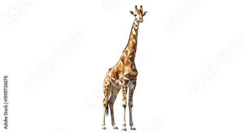Geometric vector illustration of a giraffe in a low poly style, ideal for graphic design, posters, educational materials, and creative projects. Isolated on white.