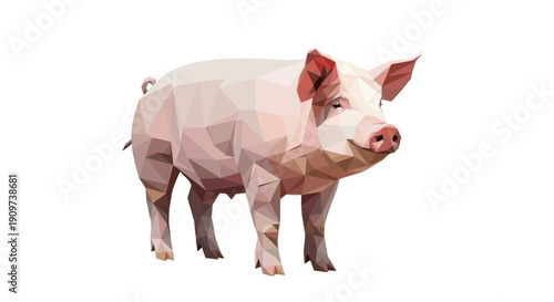 An abstract vector illustration of a pig in a low polygon style, isolated on white. Ideal for animal-themed designs, modern art projects, and creative content.