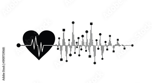 Medical heartbeat cardiogram illustration with ECG monitor rhythm and molecular structure on white background for health and wellness concept