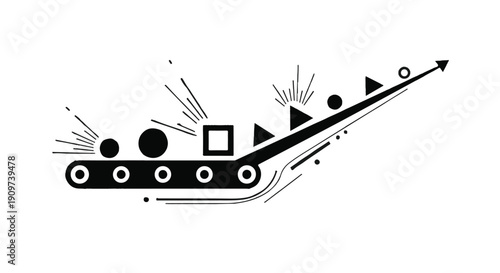 Modern industrial conveyor belt with shapes moving upward in dynamic motion, symbolizing progress and efficiency in manufacturing or production line