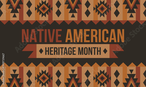 Native American Heritage Month in November. American Indian culture. Celebrate annual in United States. Tradition pattern. Poster, card, banner and background. Vector ornament, illustration