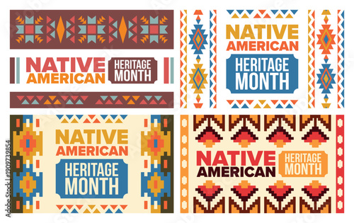 Native American Heritage Month in November. American Indian culture. Celebrate annual in United States. Tradition pattern. Poster, card, banner and background. Vector ornament, illustration