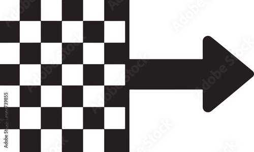 Black and white checkered pattern with large black arrow pointing right racing flag