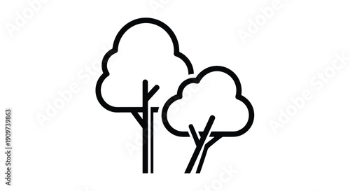 Twin Trees: A Simple line drawing of two trees stand together with their branches reaching upward, representing the beauty and interconnectedness of nature.