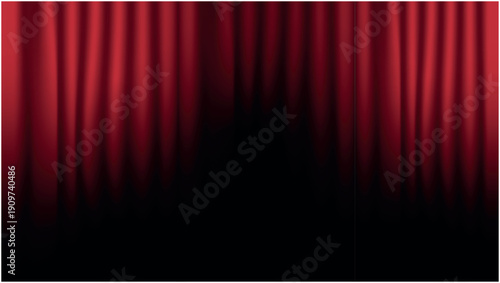 Elegant abstract red curtain with smooth vertical folds fading into black, ideal for theatrical design, dramatic presentations, and creative visual backgrounds.