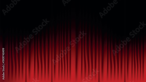 Dramatic red theater curtain with soft gradient lighting and dark background, suitable for stage, performance, and presentation themes reminding of cinema, drama, and luxury events.