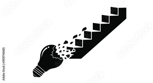 Creative idea lightbulb with innovative thoughts and solutions emerging in black and white