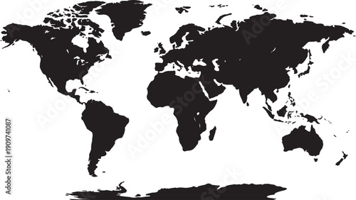 World map silhouette vector for global business strategy presentations, international market expansion planning, worldwide distribution network visualization, and multinational corporate communication