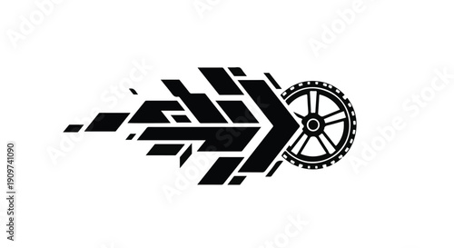 Stylized bicycle gear with motion lines, abstract speed concept, cycling dynamic movement, bike wheel, gear system, modern illustration
