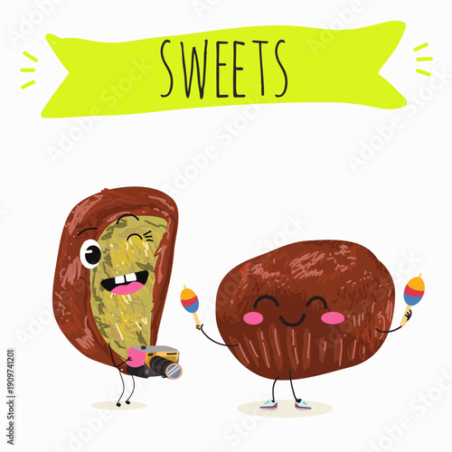 Funny Characters Dubai Chewy Cookie, hand drawn vector illustration.