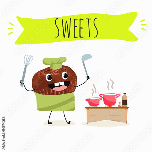 Funny Characters Dubai Chewy Cookie, hand drawn vector illustration.