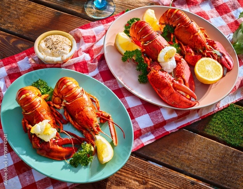 Wallpaper Mural the picnic table is adorned with colorful plates of stuffed lobster tails zesty seafood Torontodigital.ca