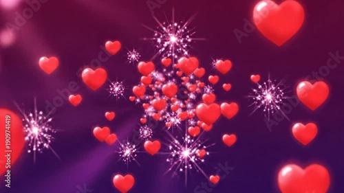Wallpaper Mural Floating red hearts with sparkling starbursts in a deep purple background Torontodigital.ca
