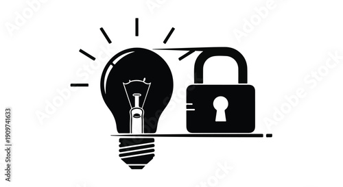 Secure creative idea concept with lightbulb and padlock, innovation protection, business security, intellectual property, creative solution, locked idea