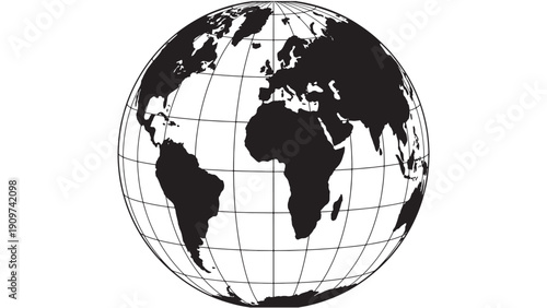 Global earth globe icon for international business communications, worldwide network visualization, geographic education materials, global connectivity concepts, and multinational corporate branding