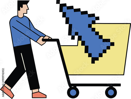 Pixel oversized cursor dragging items into cart