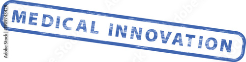 Blue Medical Innovation stamp or badge, vector illustration for website, banner or presentation, isolated on transparent background, png