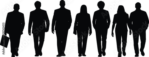 Business people silhouettes walking together, professional team and corporate workforce concept, modern office lifestyle isolated on white background