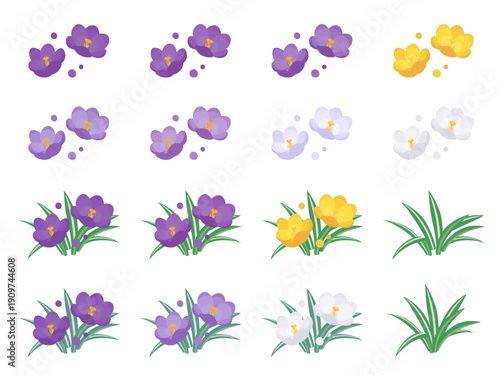 かわいいクロッカスのイラスト素材セット