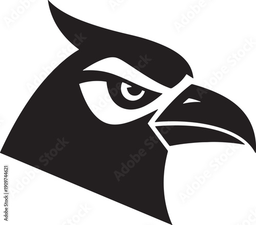 Closeup of a stylized eagle head with sharp gaze right  profile view