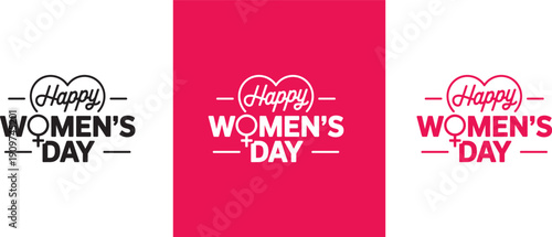  Happy Women’s Day calligraphy typography design. Elegant hand lettering Happy Women’s Day design displayed in modern calligraphy style with feminine typography across contrasting backgrounds.