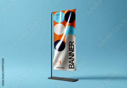Vertical Roll Up Banner Stand Mockup in Studio Scene