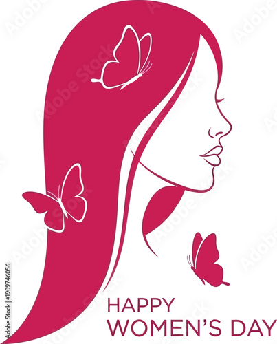 Happy Womens Day celebration with pink butterfly woman illustration
