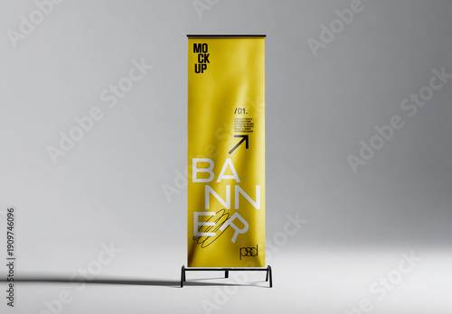 Single Roll Up Banner Stand Mockup in Minimal Studio Scene