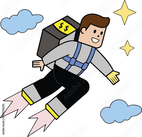 Pixel jetpack shopper flying toward best deals