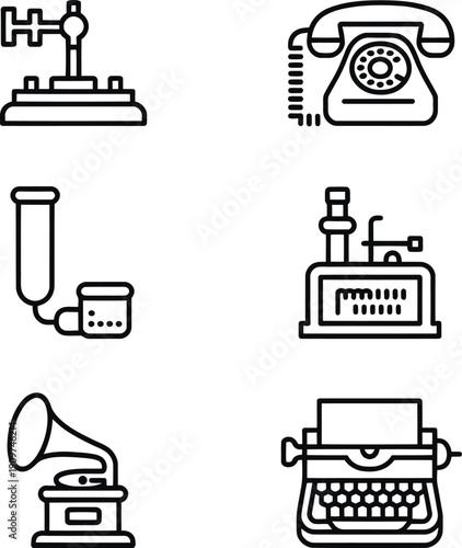 Black and white line of vintage communication devices