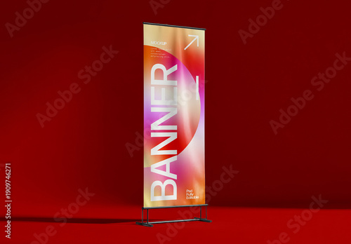 Vertical Banner Stand Mockup in Clean Studio Setu
