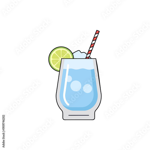 flat vector icon of frozen cocktail with straw and citrus slice, soft pastel color scheme