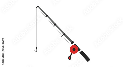 Illustration of a fishing rod with a line and hook isolated on white