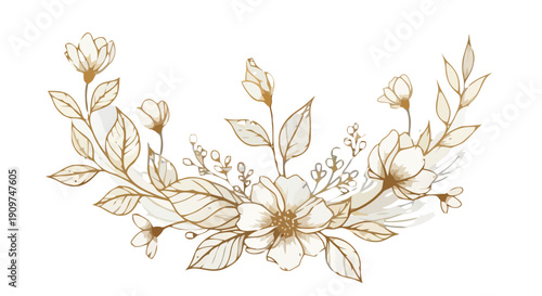 An elegant floral arrangement of flowers and leaves depicted in a detailed line art style, viewed from the front, referencing 'svg (23).svg'