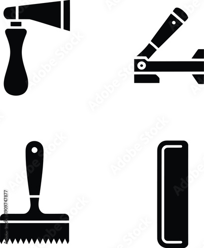 Black silhouettes of painting tools on white background