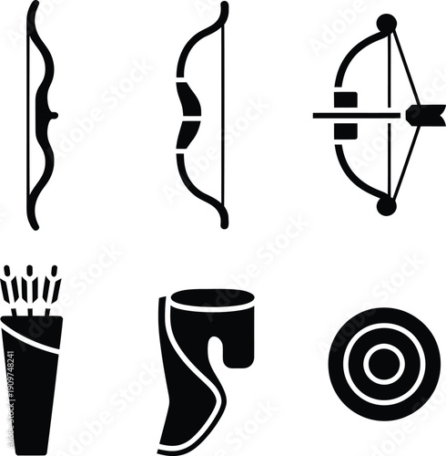 Black and white archery bow and arrow target arrows