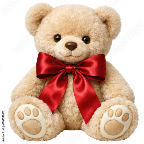 Bild auf Leinwand cute teddy bear with a red bow sitting on a black background