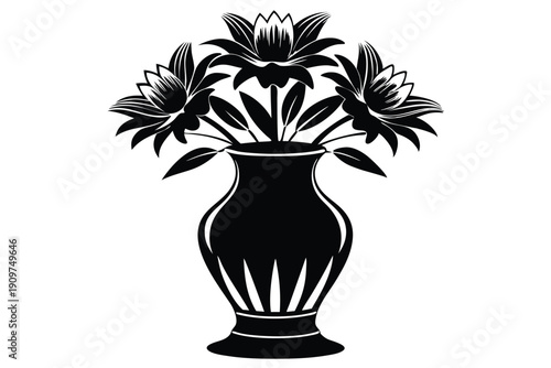 aster vase silhouette line art vector illustration
