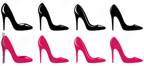 High heels shoes vector set of women and female footwear collection isolated on white background, high heels shoes vector set on white background.
