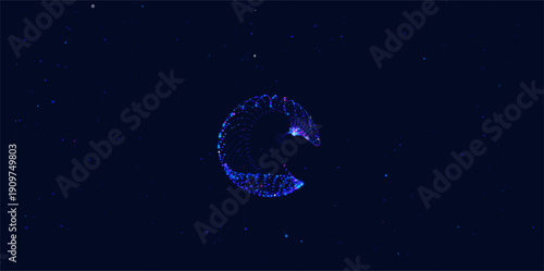 Futuristic data array visualization with flowing particle waves and digital interface representing big data analysis, pattern recognition, artificial intelligence, machine learning vector background
