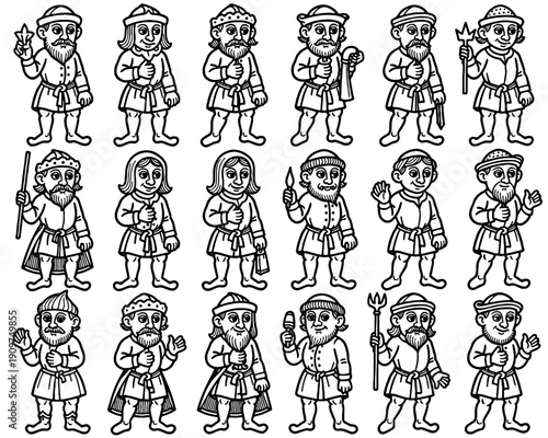 Medieval fantasy characters vector illustration