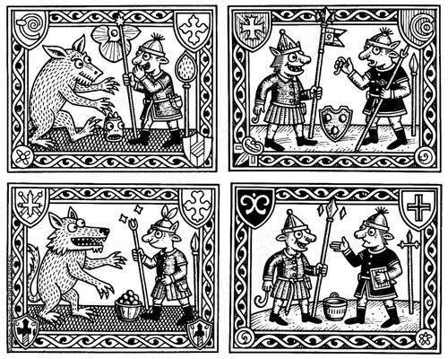 Medieval folklore myth vector illustration