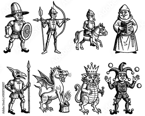 Medieval fantasy characters vector illustration