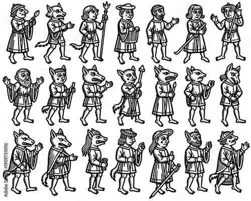 Medieval fantasy characters vector illustration